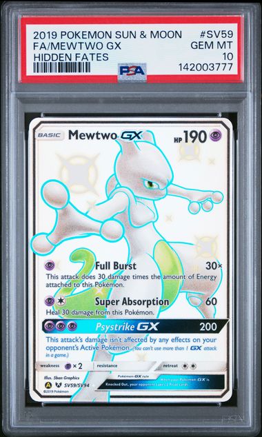 2019 POKEMON SUN & MOON HIDDEN FATES #SV59 FA/MEWTWO GX HIDDEN FATES PSA 10