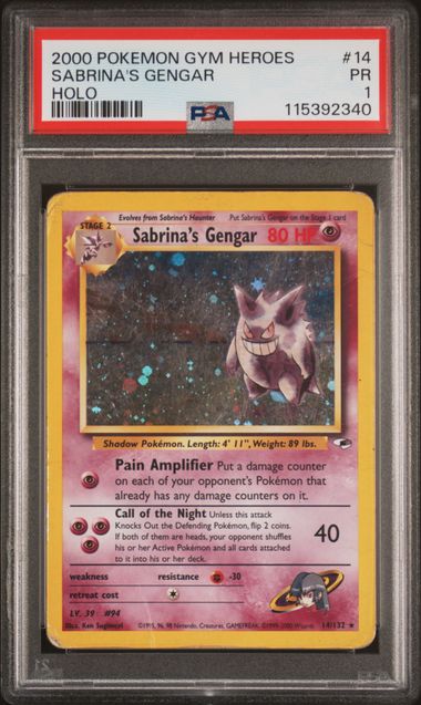 2000 POKEMON GYM HEROES #14 SABRINA'S GENGAR HOLO PSA 1