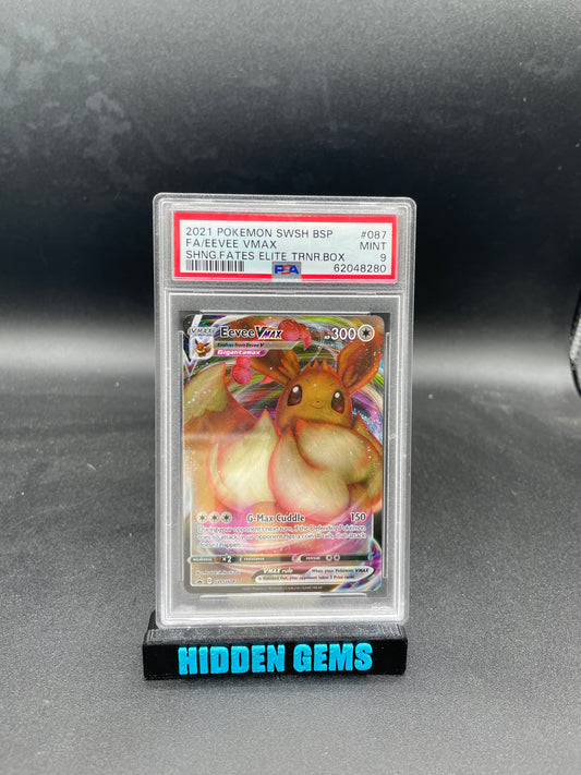 2021 POKEMON SWSH BSP 87 FA/EEVEE VMAX SHNG.FATES ELITE TRNR BOX PSA 9