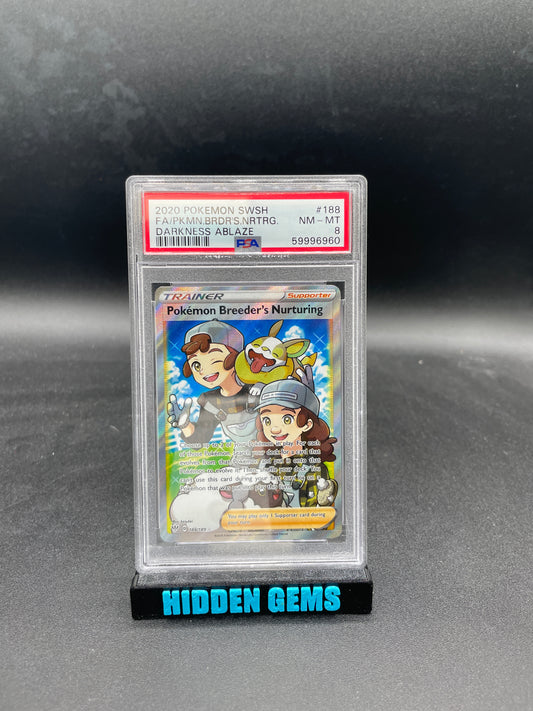 2020 Pokemon SWSH FA/PK MN.BRDR'SNRTRG. 188 DARKNESS ABLAZE PSA 8