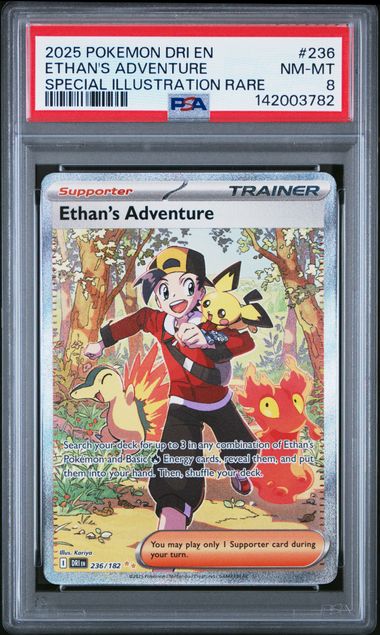 2025 POKEMON DRI EN-DESTINED RIVALS #236 ETHAN'S ADVENTURE SPECIAL ILLUSTRATION RARE PSA 8