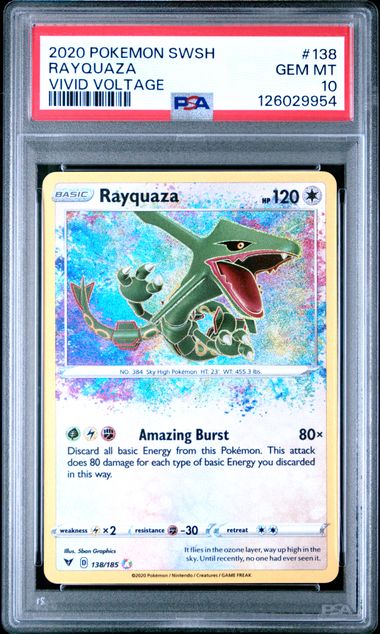 2020 POKEMON SWORD & SHIELD VIVID VOLTAGE #138 RAYQUAZA VIVID VOLTAGE PSA 10