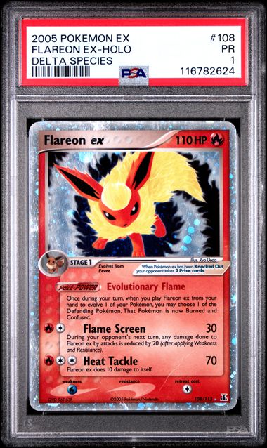 2005 POKEMON EX DELTA SPECIES #108 FLAREON EX-HOLO DELTA SPECIES PSA 1