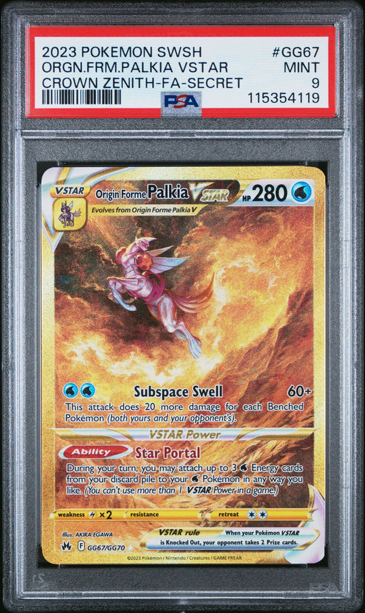 2023 POKEMON SWORD AND SHIELD CROWN ZENITH GG67 FULL ART/ORIGIN FORME PALKIA VSTAR SECRET PSA 9