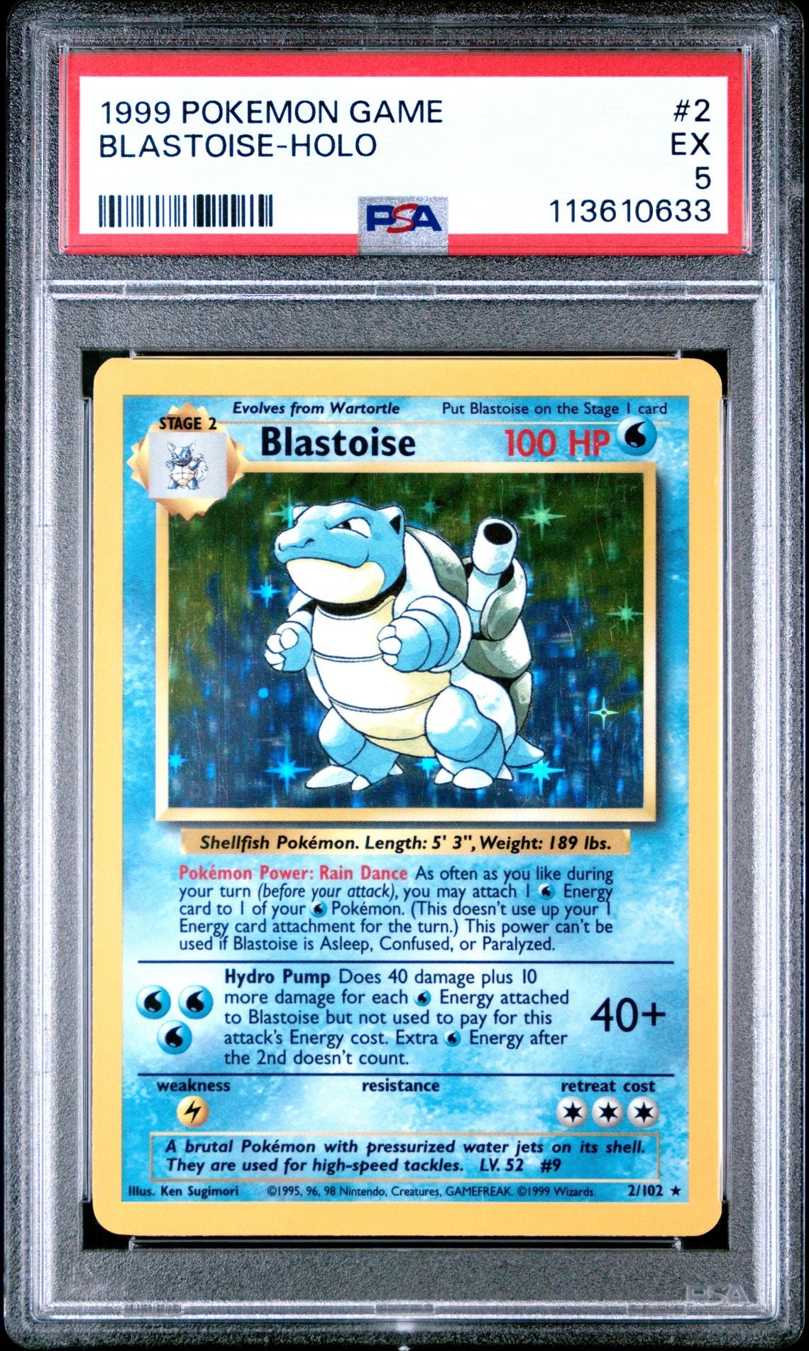 1999 POKEMON GAME 2 BLASTOISE-HOLO PSA 5