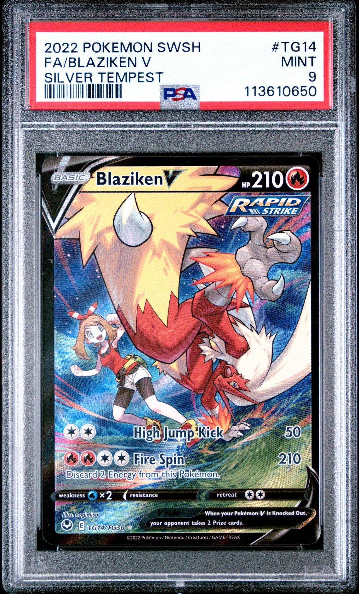 2022 POKEMON SWORD & SHIELD SILVER TEMPEST TG14 FULL ART/BLAZIKEN V PSA 9