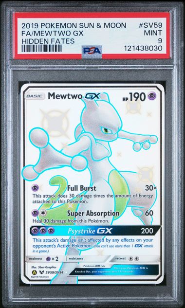 2019 POKEMON SUN & MOON HIDDEN FATES SV59 FULL ART/MEWTWO GX PSA 9