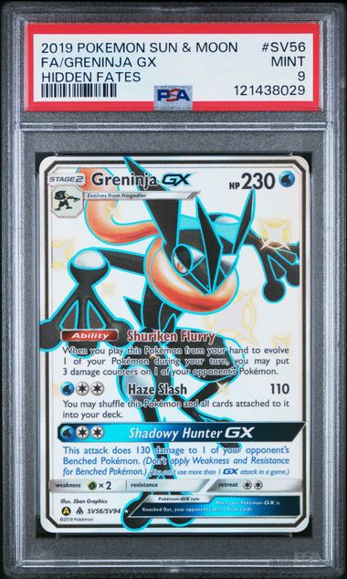 2019 POKEMON SUN & MOON HIDDEN FATES SV56 FULL ART/GRENINJA GX PSA 9
