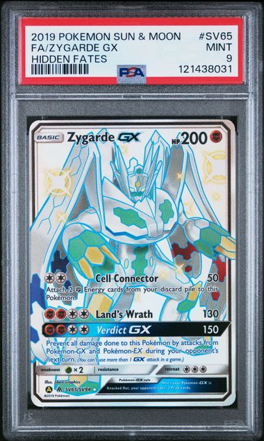 2019 POKEMON SUN & MOON HIDDEN FATES SV65 FULL ART/ZYGARDE GX PSA 9