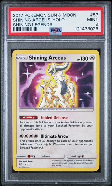 2017 POKEMON SUN & MOON SHINING LEGENDS 57 SHINING ARCEUS-HOLO PSA 9