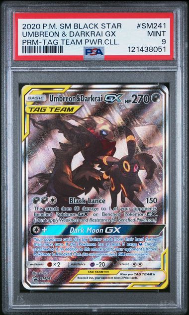 2020 POKEMON SM BLACK STAR PROMO SM241 UMBREON & DARKRAI GX TAG TEAM POWERS COLLECTION PSA 9