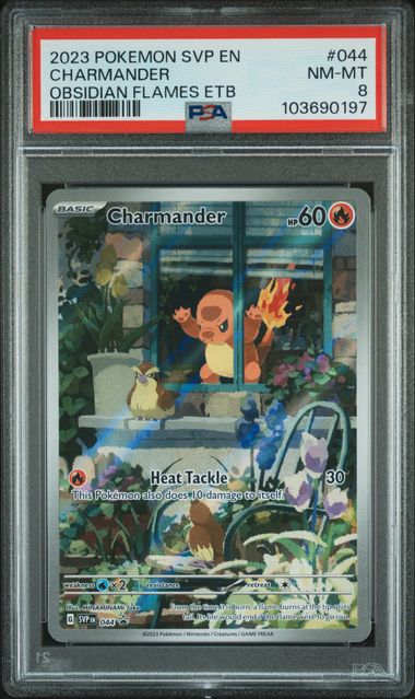 2023 POKEMON SVP EN-SV BLACK STAR PROMO #044 CHARMANDER OBSIDIAN FLAMES ETB PSA 8