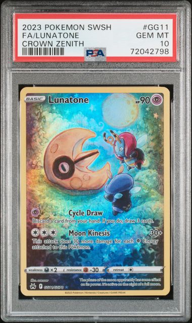 2023 POKEMON SWORD AND SHIELD CROWN ZENITH #GG11 FA/LUNATONE CROWN ZENITH PSA 10
