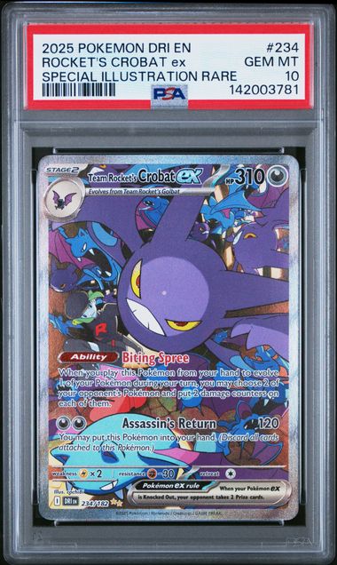 2025 POKEMON DRI EN-DESTINED RIVALS #234 ROCKET'S CROBAT ex SPECIAL ILLUSTRATION RARE PSA 10