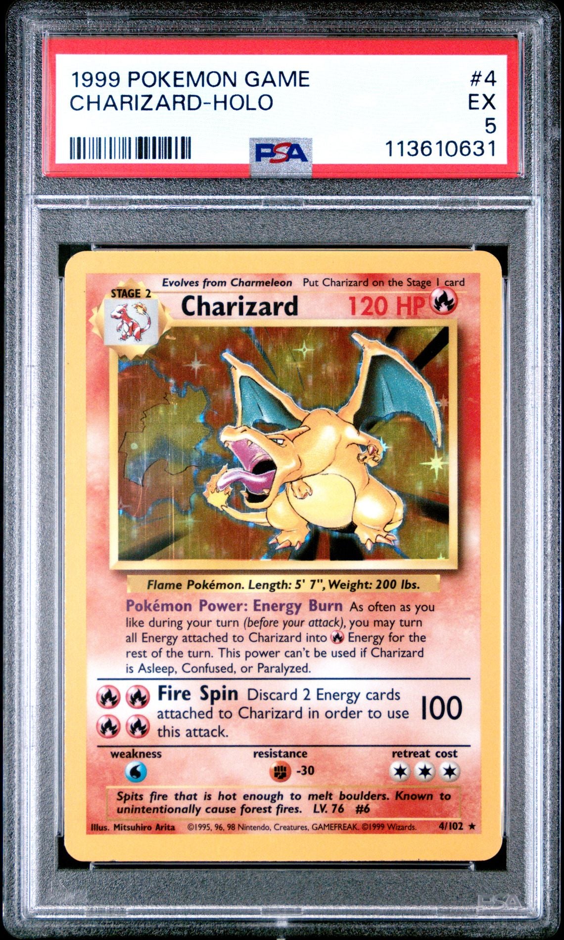 1999 POKEMON GAME 4 CHARIZARD-HOLO PSA 5