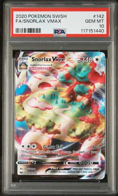 2020 POKEMON SWORD & SHIELD #142 FA/SNORLAX VMAX PSA 10