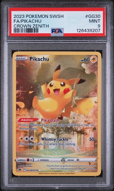 2023 POKEMON SWORD AND SHIELD CROWN ZENITH #GG30 FA/PIKACHU CROWN ZENITH PSA 9