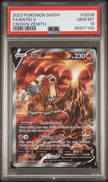 2023 POKEMON SWORD AND SHIELD CROWN ZENITH #GG36 FA/ENTEI V CROWN ZENITH PSA 10