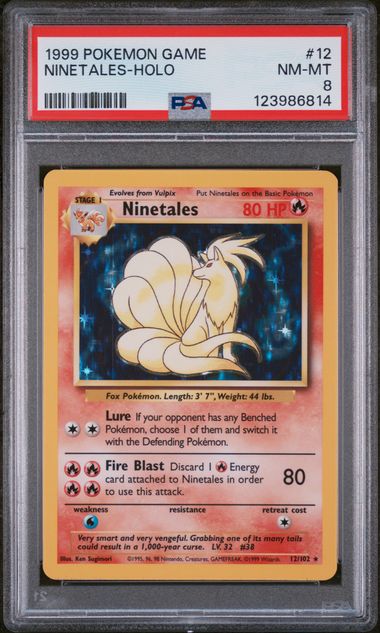 1999 POKEMON GAME #12 NINETALES-HOLO PSA 8