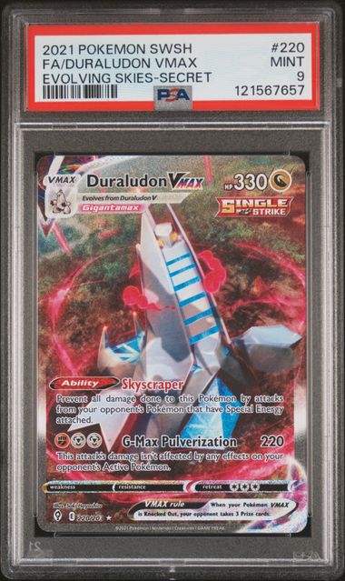 2021 POKEMON SWORD & SHIELD EVOLVING SKIES #220 FA/DURALUDON VMAX EVOLVING SKIES-SECRET PSA 9