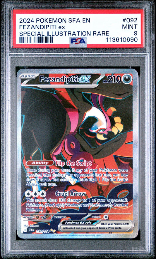 2024 POKEMON SFA EN-SHROUDED FABLE 092 FEZANDIPITI EX SPECIAL ILLUSTRATION RARE PSA 9