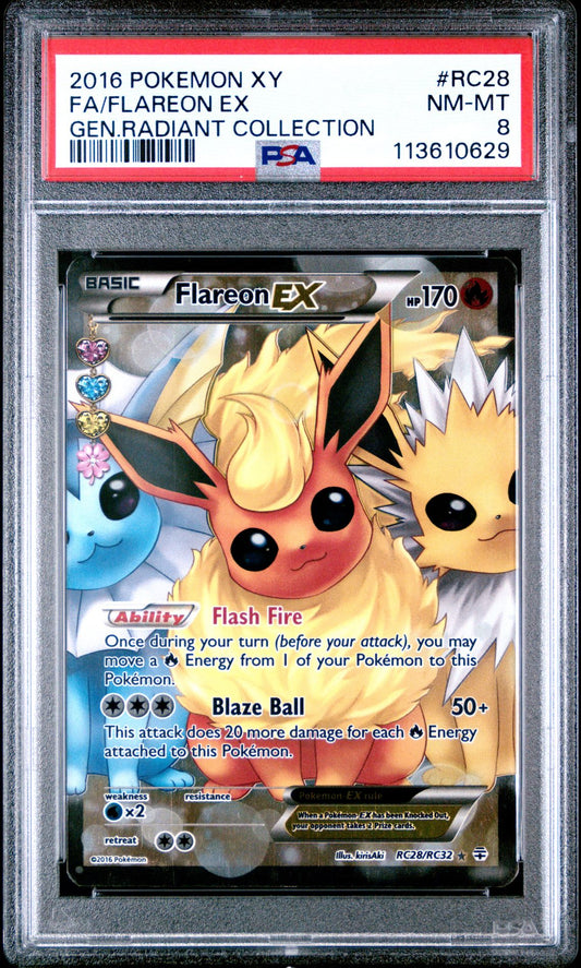 2016 POKEMON XY GENERATIONS RADIANT COLLECTION RC28 FULL ART/FLAREON EX PSA 8