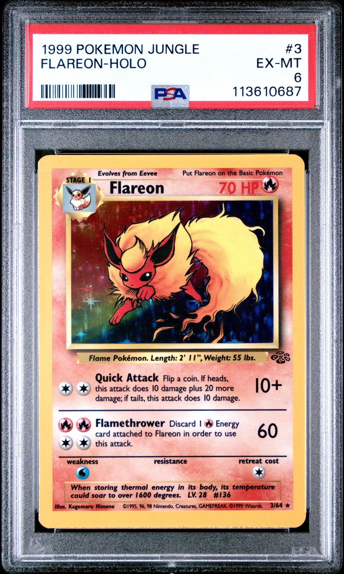1999 POKEMON JUNGLE 3 FLAREON-HOLO PSA 6