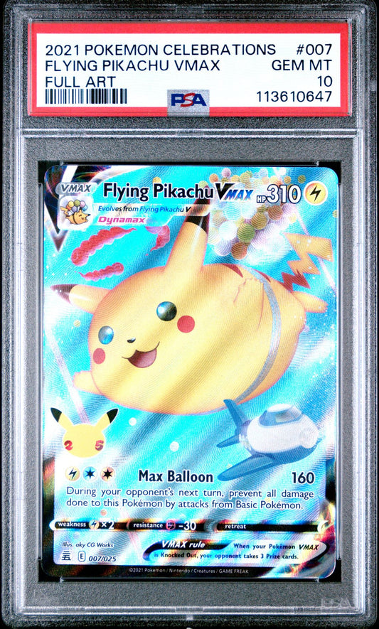 2021 POKEMON CELEBRATIONS 007 FULL ART/FLYING PIKACHU VMAX PSA 10