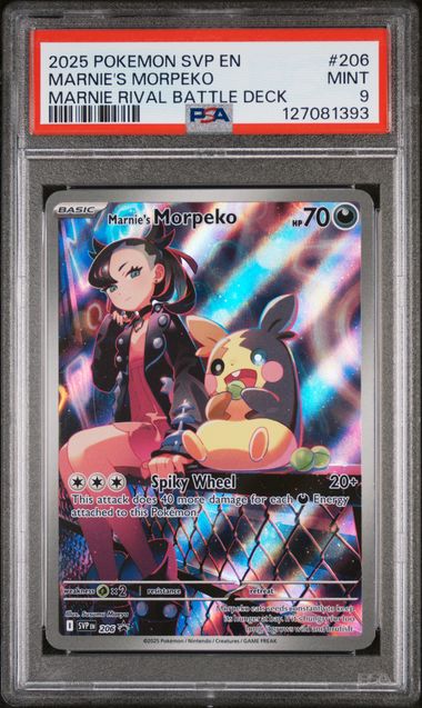 2025 POKEMON SVP EN-SV BLACK STAR PROMO #206 MARNIE'S MORPEKO MARNIE RIVAL BATTLE DECK PSA 9