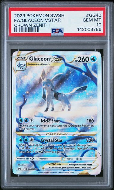 2023 POKEMON SWORD AND SHIELD CROWN ZENITH #GG40 FA/GLACEON VSTAR CROWN ZENITH PSA 10