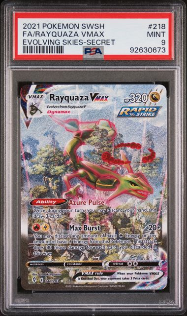 2021 POKEMON SWORD & SHIELD EVOLVING SKIES #218 FA/RAYQUAZA VMAX EVOLVING SKIES-SECRET PSA 9