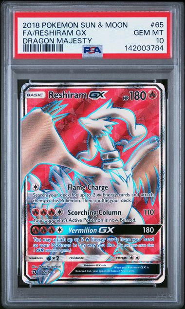 2018 POKEMON SUN & MOON DRAGON MAJESTY #65 FA/RESHIRAM GX DRAGON MAJESTY PSA 10