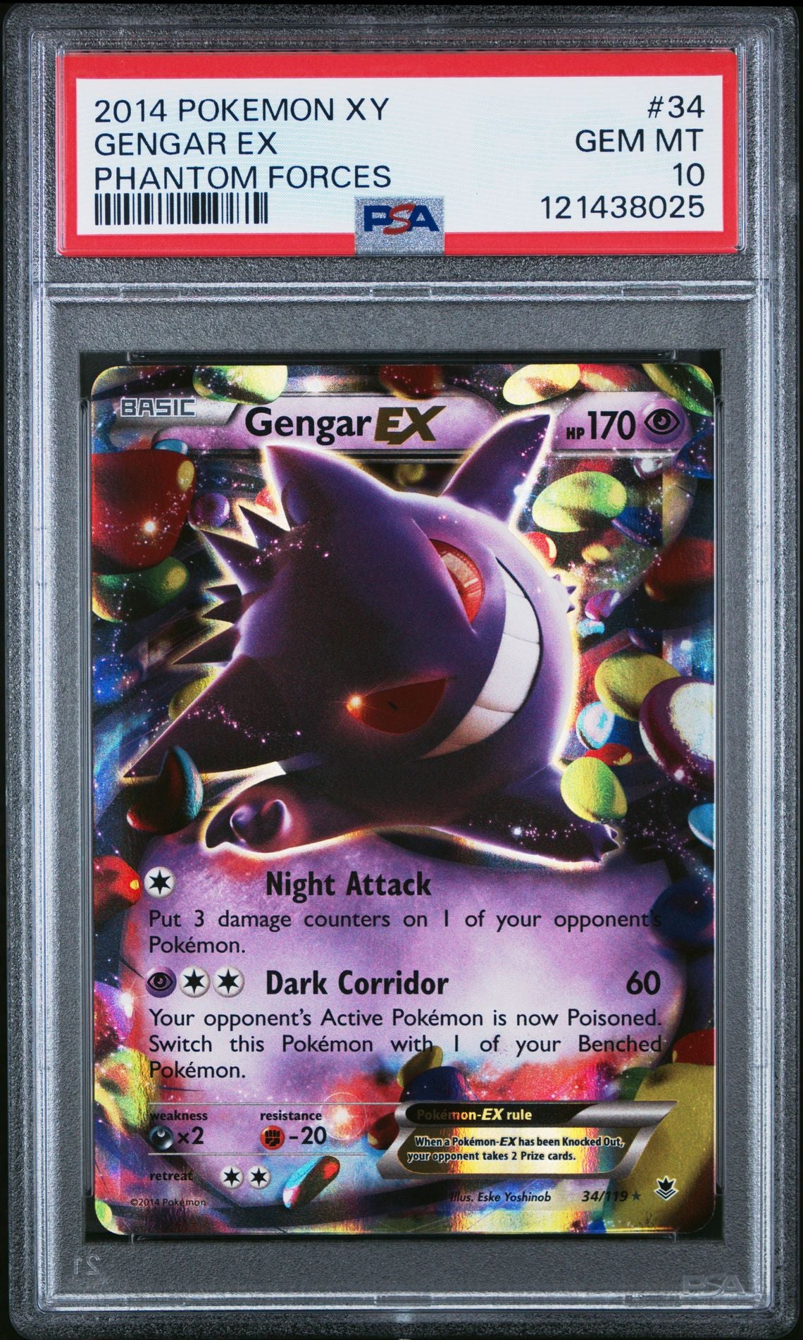 2014 POKEMON XY PHANTOM FORCES 34 GENGAR EX - PSA 10