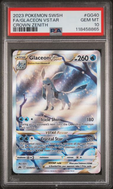 2023 POKEMON SWORD AND SHIELD CROWN ZENITH #GG40 FA/GLACEON VSTAR PSA 10