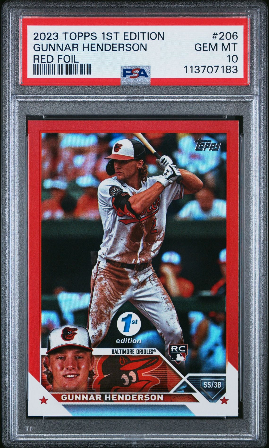 2023 TOPPS 1ST EDITION 206 GUNNAR HENDERSON RED FOIL /50 - PSA 10