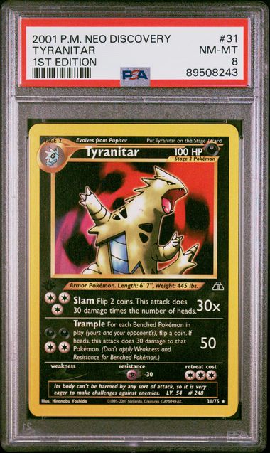 2001 POKEMON NEO DISCOVERY #31 TYRANITAR 1ST EDITION PSA 8