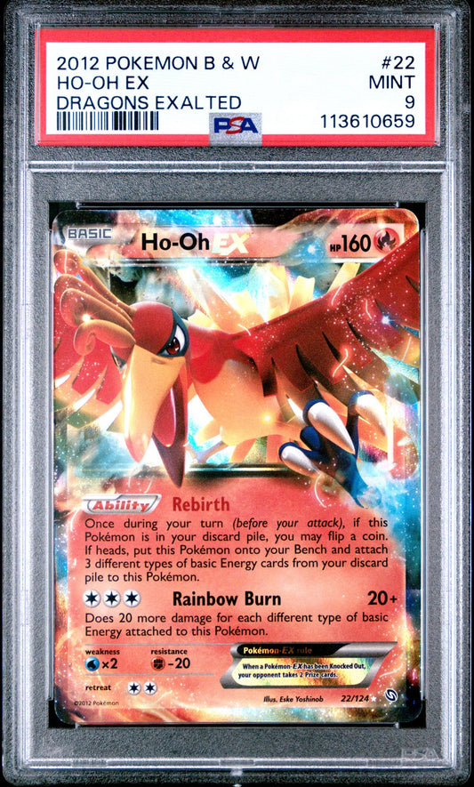2012 POKEMON BLACK & WHITE DRAGONS EXALTED 22 HO-OH EX PSA 9