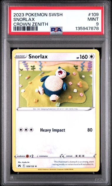 2023 POKEMON SWORD AND SHIELD CROWN ZENITH #109 SNORLAX CROWN ZENITH PSA 9