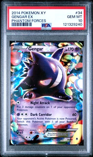 2014 POKEMON XY PHANTOM FORCES 34 GENGAR EX PSA 10