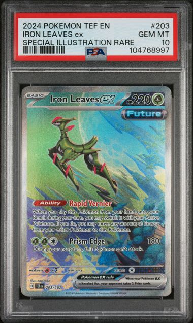 2024 POKEMON TEF EN-TEMPORAL FORCES #203 IRON LEAVES ex SPECIAL ILLUSTRATION RARE PSA 10