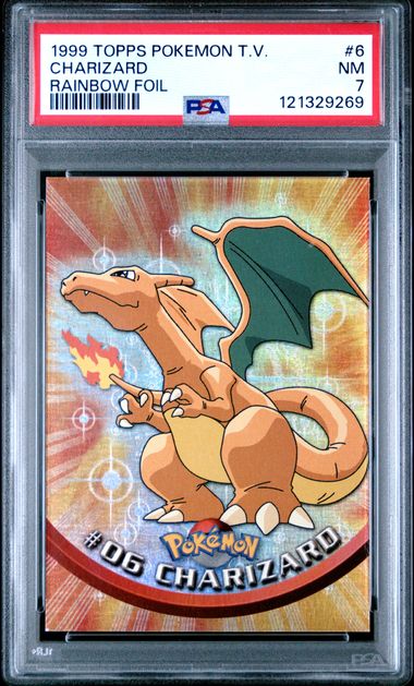 1999 TOPPS POKEMON TV 6 CHARIZARD RAINBOW FOIL PSA 7