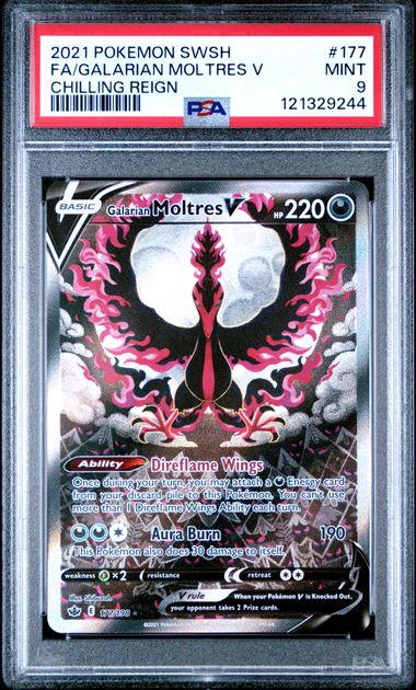 2021 POKEMON SWORD & SHIELD CHILLING REIGN #177 FA/GALARIAN MOLTRES V CHILLING REIGN PSA 9