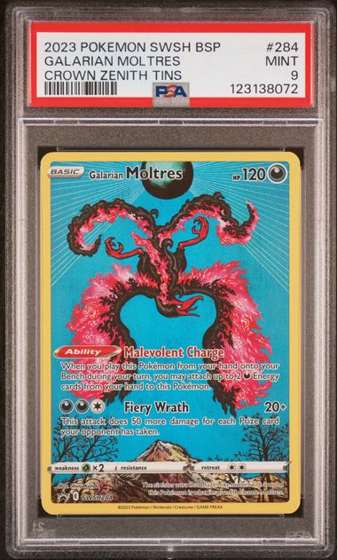 2023 POKEMON SWSH BLACK STAR PROMO #284 GALARIAN MOLTRES CROWN ZENITH TINS PSA 9