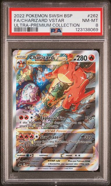 2022 POKEMON SWSH BLACK STAR PROMO #262 FA/CHARIZARD VSTAR ULTRA-PREMIUM COLLECTION PSA 8