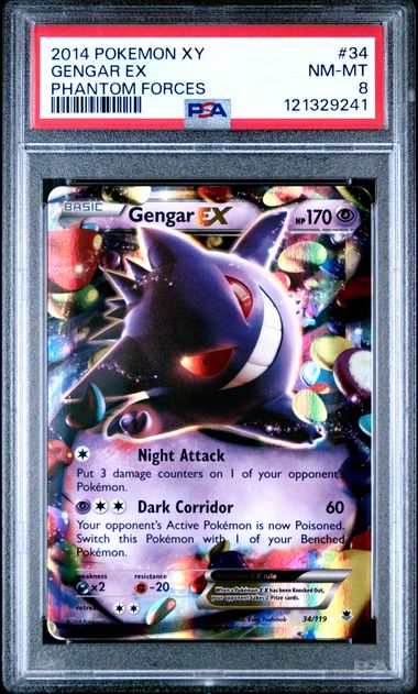 2014 POKEMON XY PHANTOM FORCES #34 GENGAR EX PHANTOM FORCES PSA 8