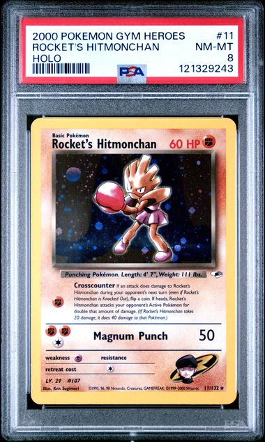 2000 POKEMON GYM HEROES #11 ROCKET'S HITMONCHAN HOLO PSA 8