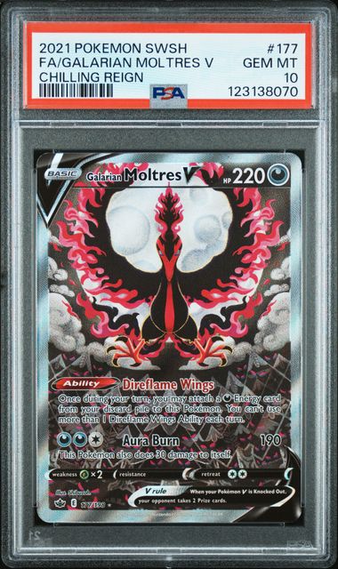 2021 POKEMON SWORD & SHIELD CHILLING REIGN #177 FA/GALARIAN MOLTRES V CHILLING REIGN PSA 10