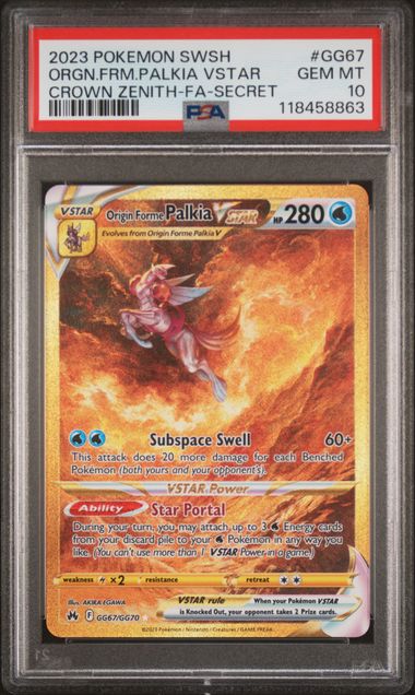 2023 POKEMON SWORD AND SHIELD CROWN ZENITH #GG67 ORGN.FRM.PALKIA VSTAR CROWN ZENITH-FA-SECRET PSA 10