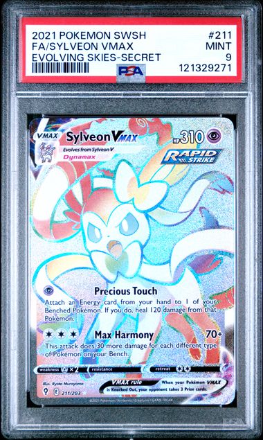 2021 POKEMON SWORD & SHIELD EVOLVING SKIES 211 FULL ART/SYLVEON VMAX SECRET PSA 9