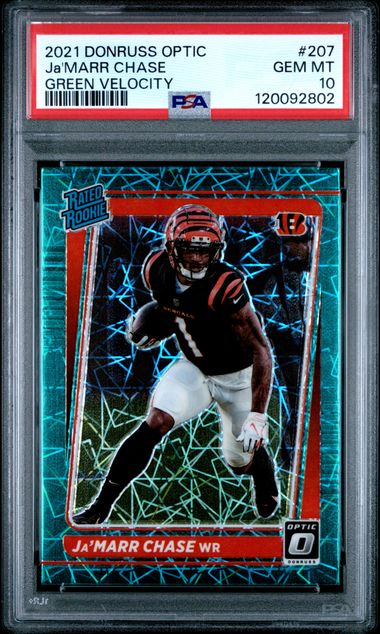 2021 PANINI DONRUSS OPTIC #207 Ja'MARR CHASE GREEN VELOCITY PSA 10